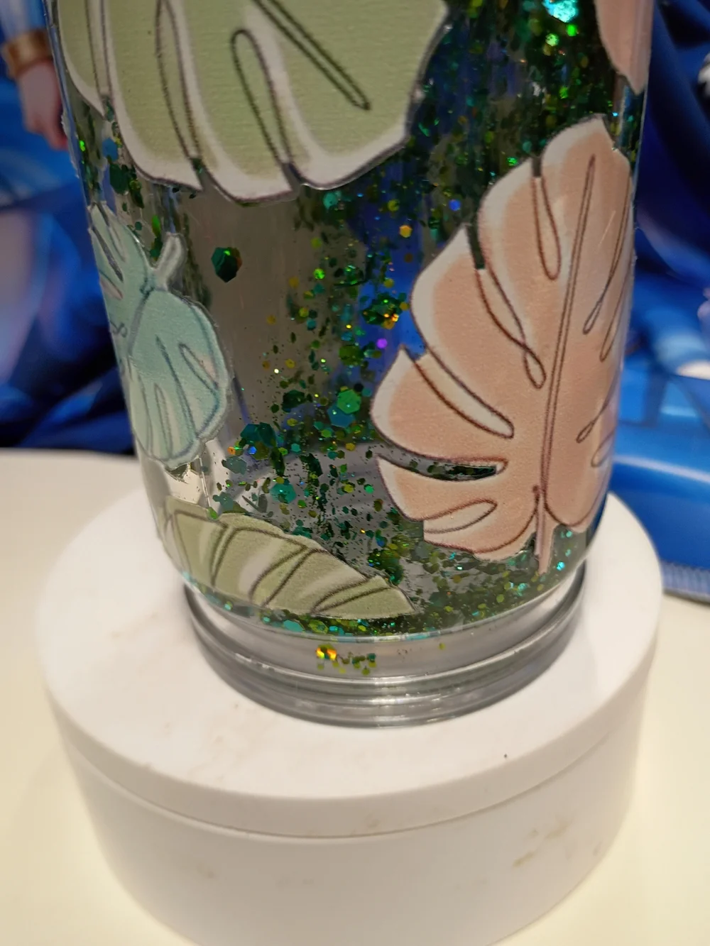 Handmade Tropical Leaf Glitter Tumbler - Green & Peach